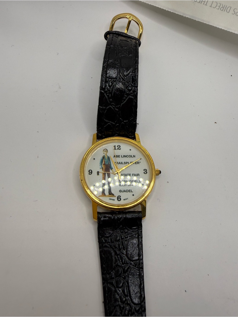 Gold Case Black Strap Vintage-Style Analog Watch Abe Lincoln